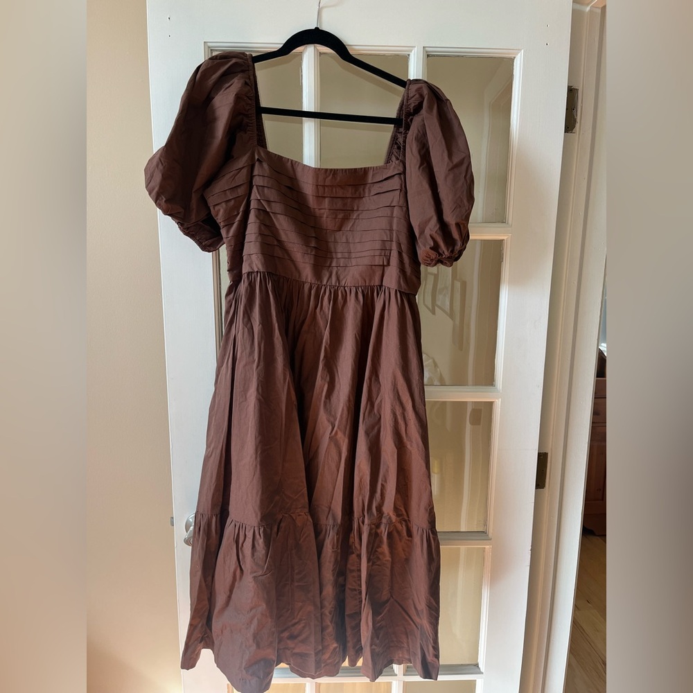 Brown Puff Sleeve Dress